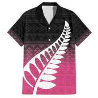 Pink Silver Fern Spirit Taniko Tukutuku Personalised Family Matching Off Shoulder Short Dress and Hawaiian Shirt LT9 Dad's Shirt - Short Sleeve Pink - Polynesian Pride