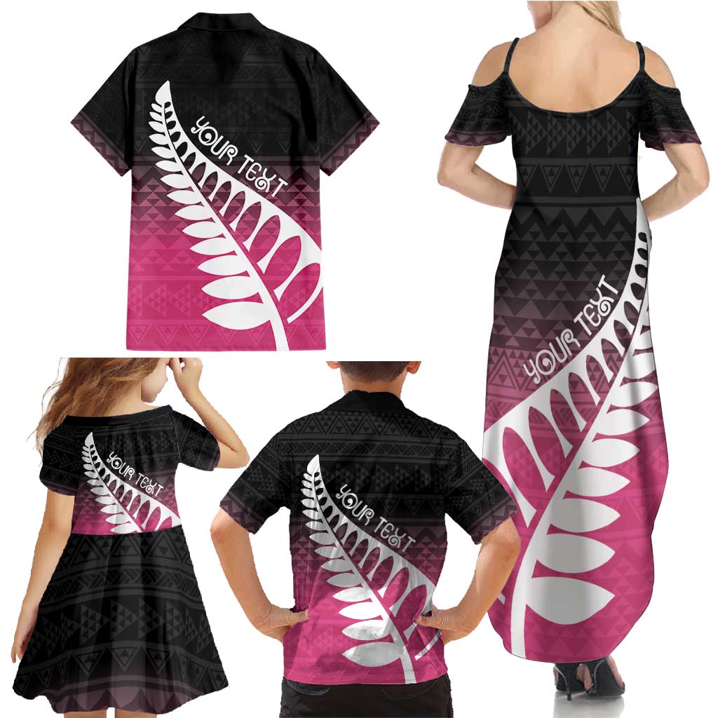 Pink Silver Fern Spirit Taniko Tukutuku Personalised Family Matching Summer Maxi Dress and Hawaiian Shirt LT9 - Polynesian Pride