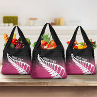 Pink Silver Fern Spirit Taniko Tukutuku Personalised Grocery Bag LT9 3-pack One Size Pink - Polynesian Pride