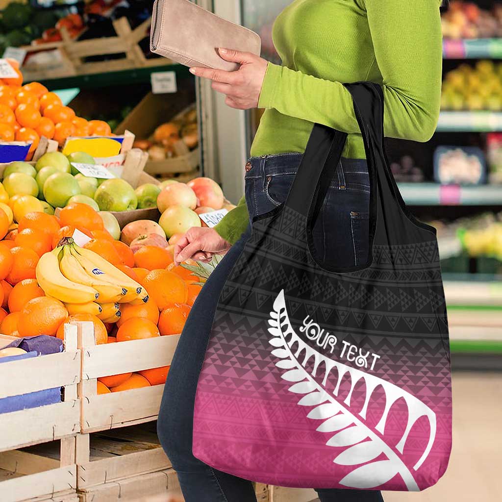 Pink Silver Fern Spirit Taniko Tukutuku Personalised Grocery Bag LT9 - Polynesian Pride