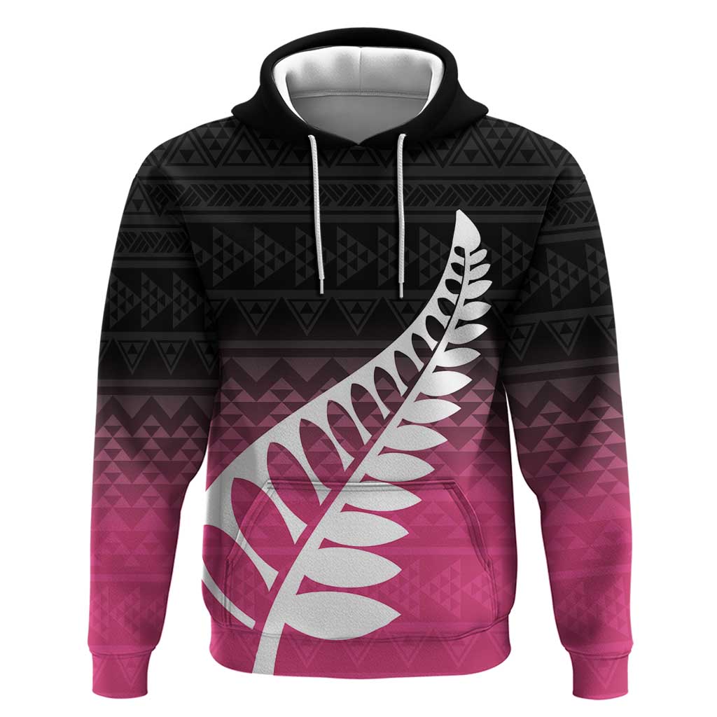 Pink Silver Fern Spirit Taniko Tukutuku Personalised Hoodie LT9 Pullover Hoodie Pink - Polynesian Pride