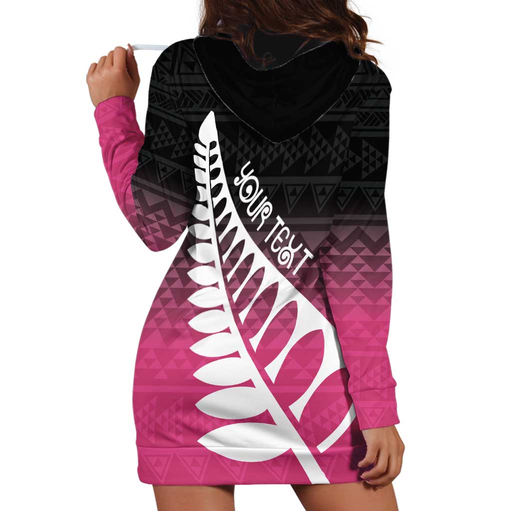 Pink Silver Fern Spirit Taniko Tukutuku Personalised Hoodie Dress LT9 - Polynesian Pride