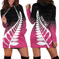 Pink Silver Fern Spirit Taniko Tukutuku Personalised Hoodie Dress LT9 - Polynesian Pride