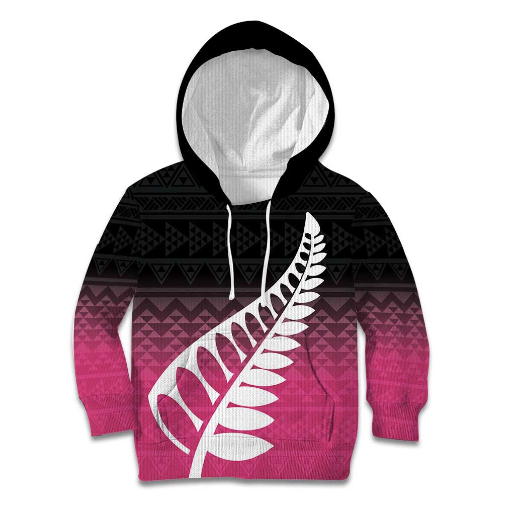 Pink Silver Fern Spirit Taniko Tukutuku Personalised Kid Hoodie LT9 Hoodie Pink - Polynesian Pride
