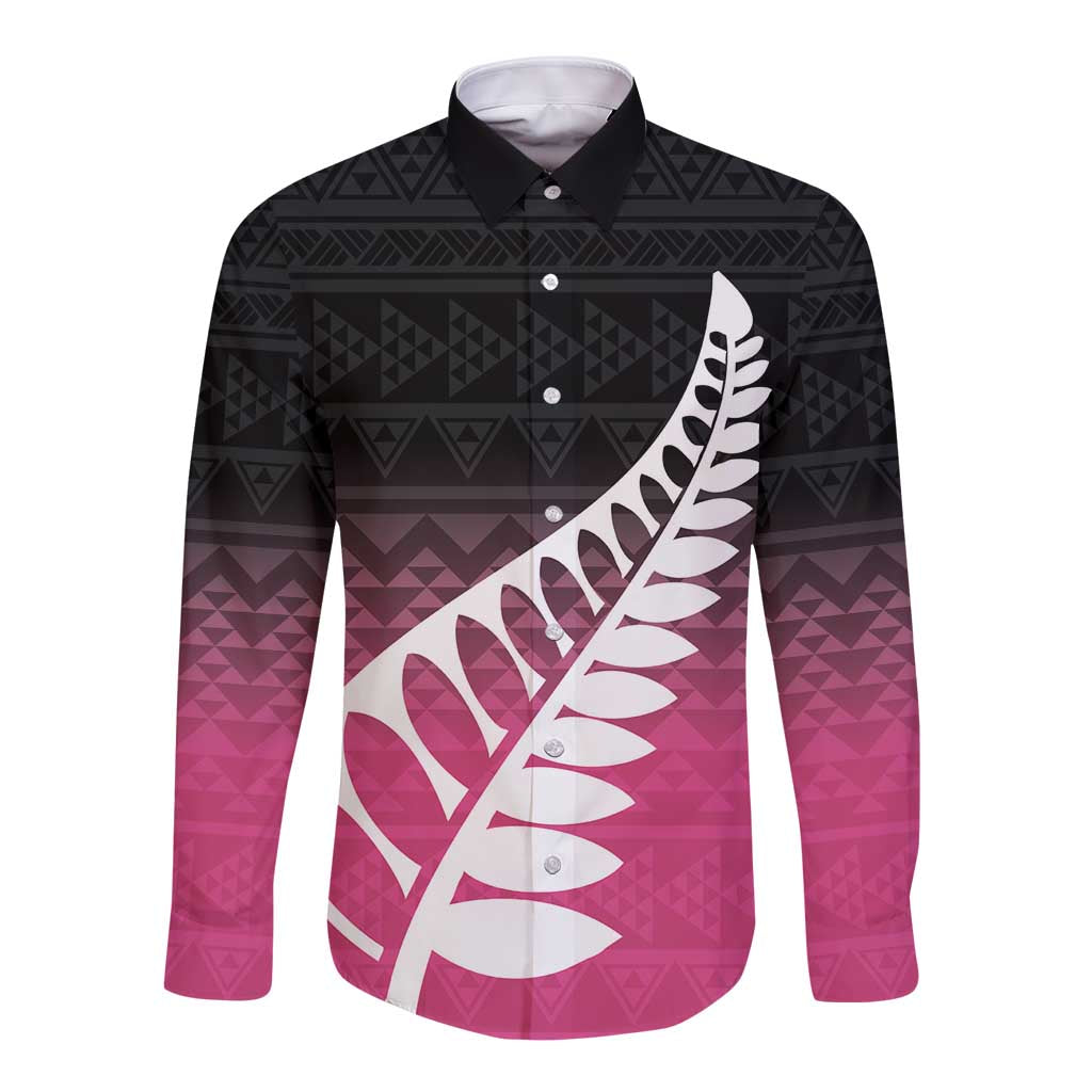 Pink Silver Fern Spirit Taniko Tukutuku Personalised Long Sleeve Button Shirt