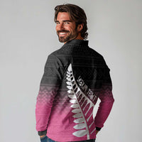 Pink Silver Fern Spirit Taniko Tukutuku Personalised Long Sleeve Polo Shirt LT9 - Polynesian Pride
