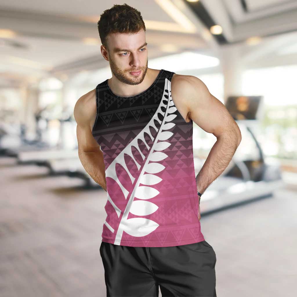 Pink Silver Fern Spirit Taniko Tukutuku Personalised Men Tank Top LT9 Pink - Polynesian Pride