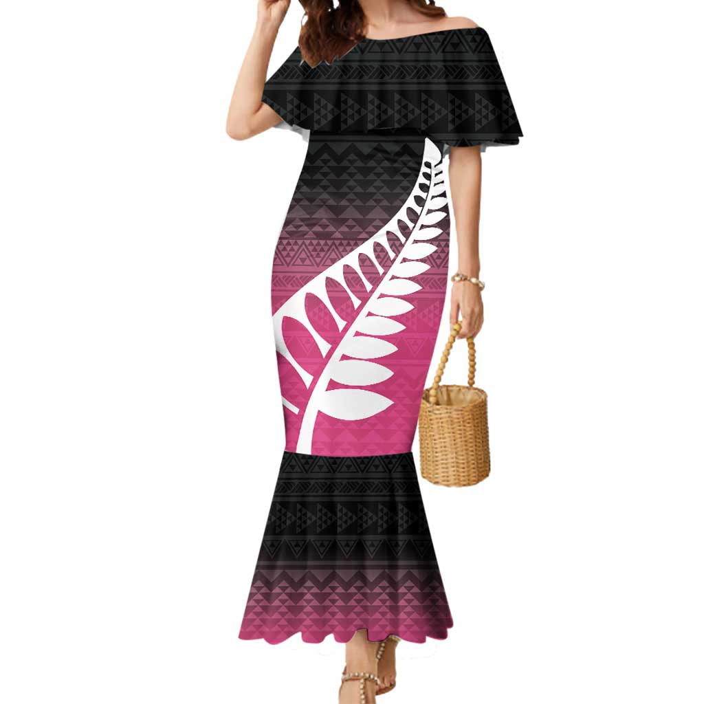 Pink Silver Fern Spirit Taniko Tukutuku Personalised Mermaid Dress LT9 Women Pink - Polynesian Pride