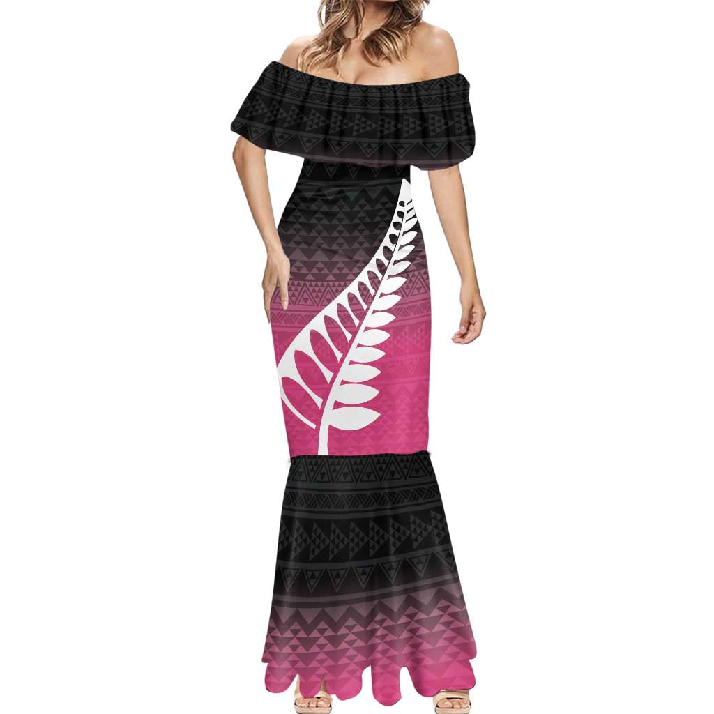 Pink Silver Fern Spirit Taniko Tukutuku Personalised Mermaid Dress LT9 - Polynesian Pride
