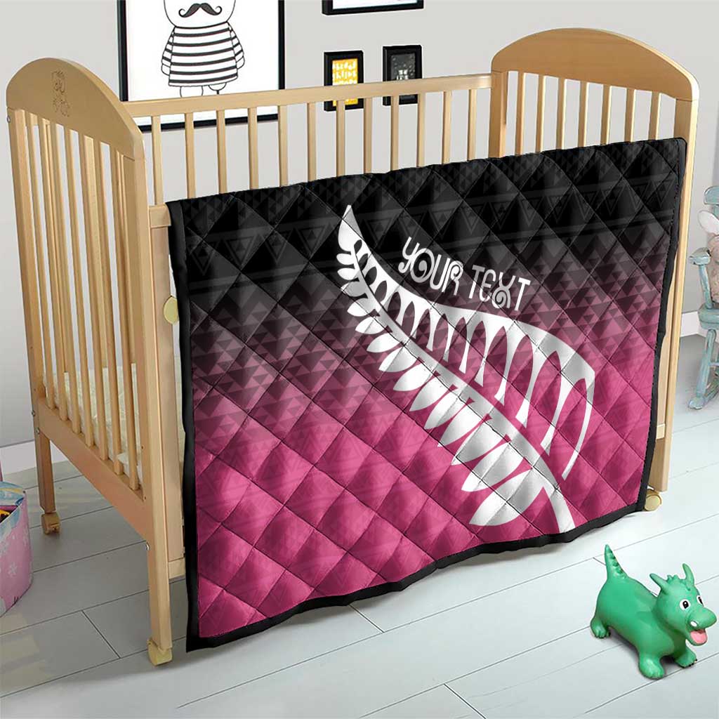 Pink Silver Fern Spirit Taniko Tukutuku Personalised Quilt