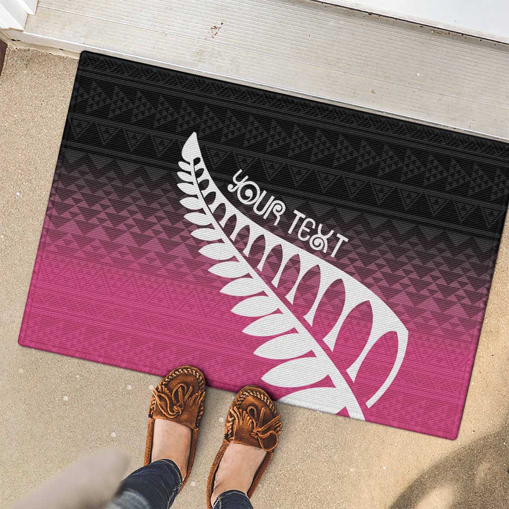 Pink Silver Fern Spirit Taniko Tukutuku Personalised Rubber Doormat