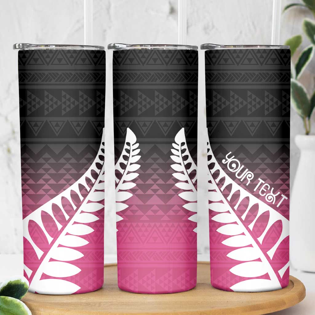 Pink Silver Fern Spirit Taniko Tukutuku Personalised Skinny Tumbler LT9 - Polynesian Pride