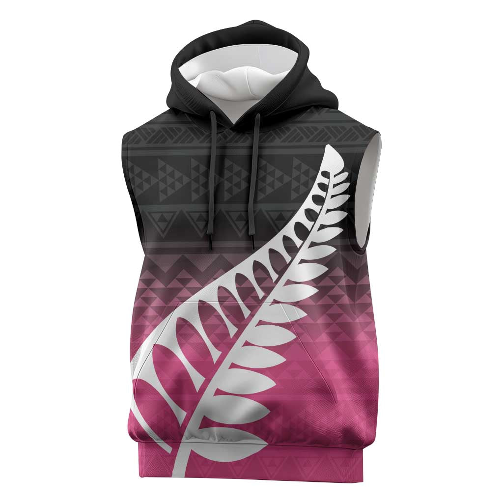 Pink Silver Fern Spirit Taniko Tukutuku Personalised Sleeveless Hoodie LT9 Pink - Polynesian Pride