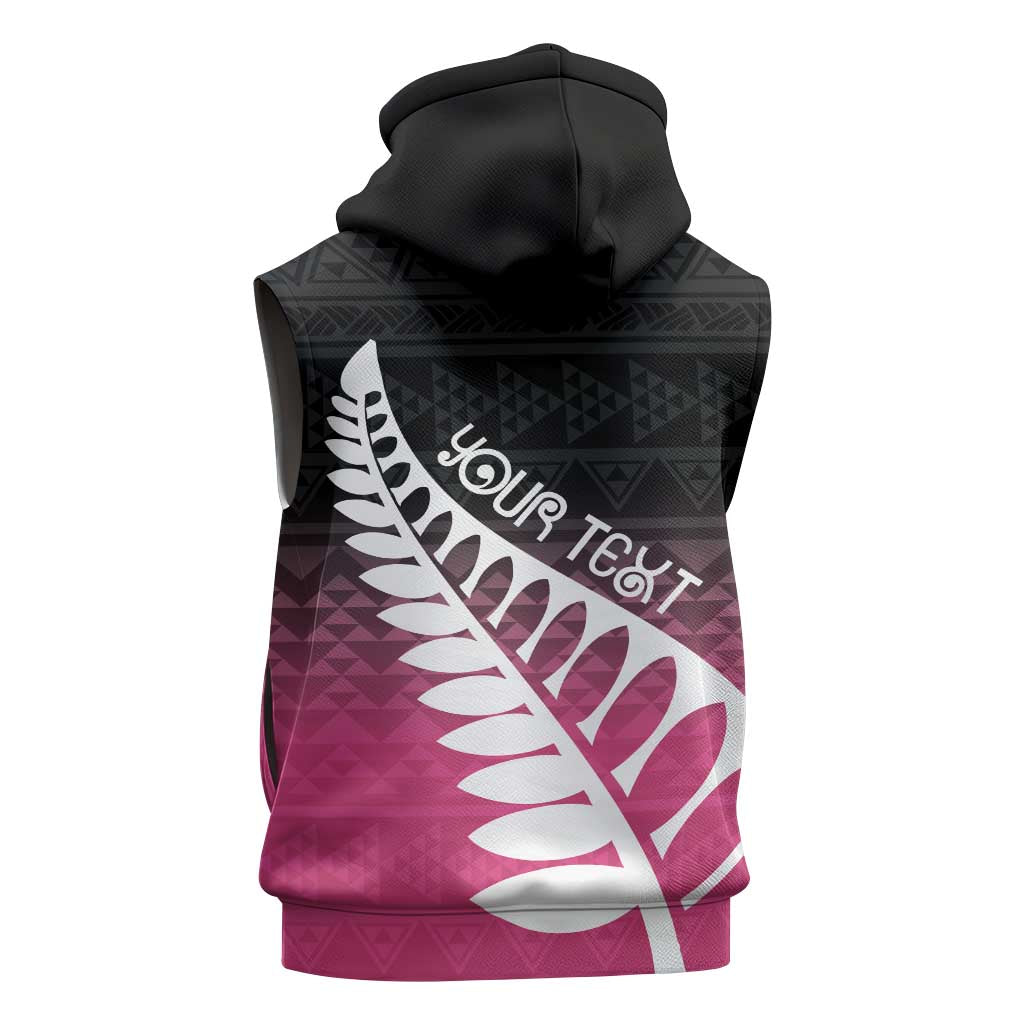 Pink Silver Fern Spirit Taniko Tukutuku Personalised Sleeveless Hoodie LT9 - Polynesian Pride