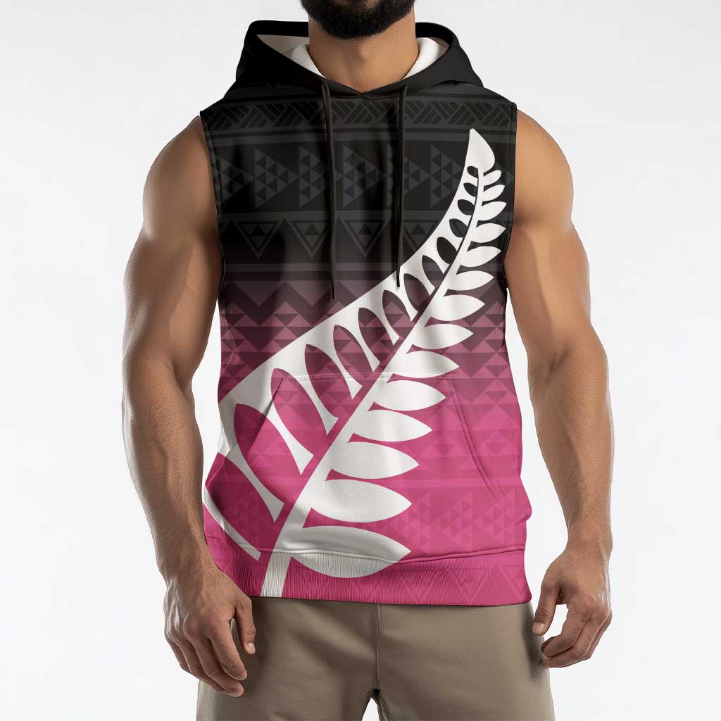Pink Silver Fern Spirit Taniko Tukutuku Personalised Sleeveless Hoodie LT9 - Polynesian Pride