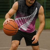 Pink Silver Fern Spirit Taniko Tukutuku Personalised Sleeveless Hoodie LT9 - Polynesian Pride