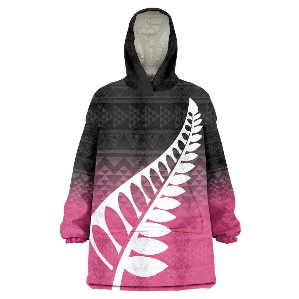 Pink Silver Fern Spirit Taniko Tukutuku Personalised Wearable Blanket Hoodie LT9 One Size Pink - Polynesian Pride