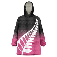 Pink Silver Fern Spirit Taniko Tukutuku Personalised Wearable Blanket Hoodie LT9 One Size Pink - Polynesian Pride