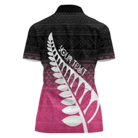 Pink Silver Fern Spirit Taniko Tukutuku Personalised Women Polo Shirt LT9 - Polynesian Pride