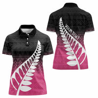 Pink Silver Fern Spirit Taniko Tukutuku Personalised Women Polo Shirt LT9 - Polynesian Pride