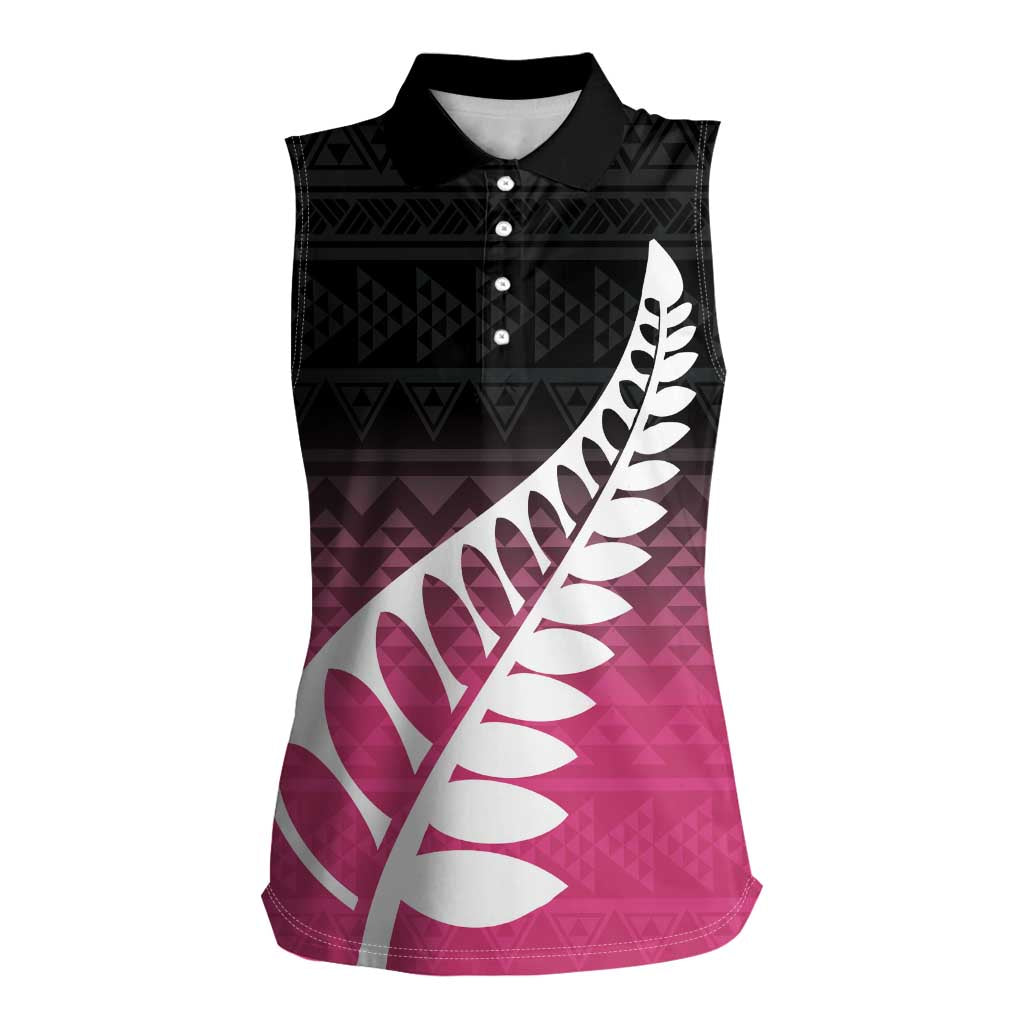 Pink Silver Fern Spirit Taniko Tukutuku Personalised Women Sleeveless Polo Shirt LT9 Female Pink - Polynesian Pride