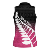 Pink Silver Fern Spirit Taniko Tukutuku Personalised Women Sleeveless Polo Shirt LT9 - Polynesian Pride