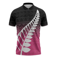 Pink Silver Fern Spirit Taniko Tukutuku Personalised Zipper Polo Shirt LT9 Pink - Polynesian Pride