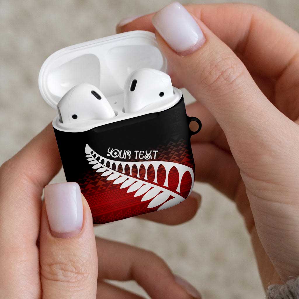 Red Silver Fern Spirit Taniko Tukutuku Personalised AirPods Case - Polynesian Pride