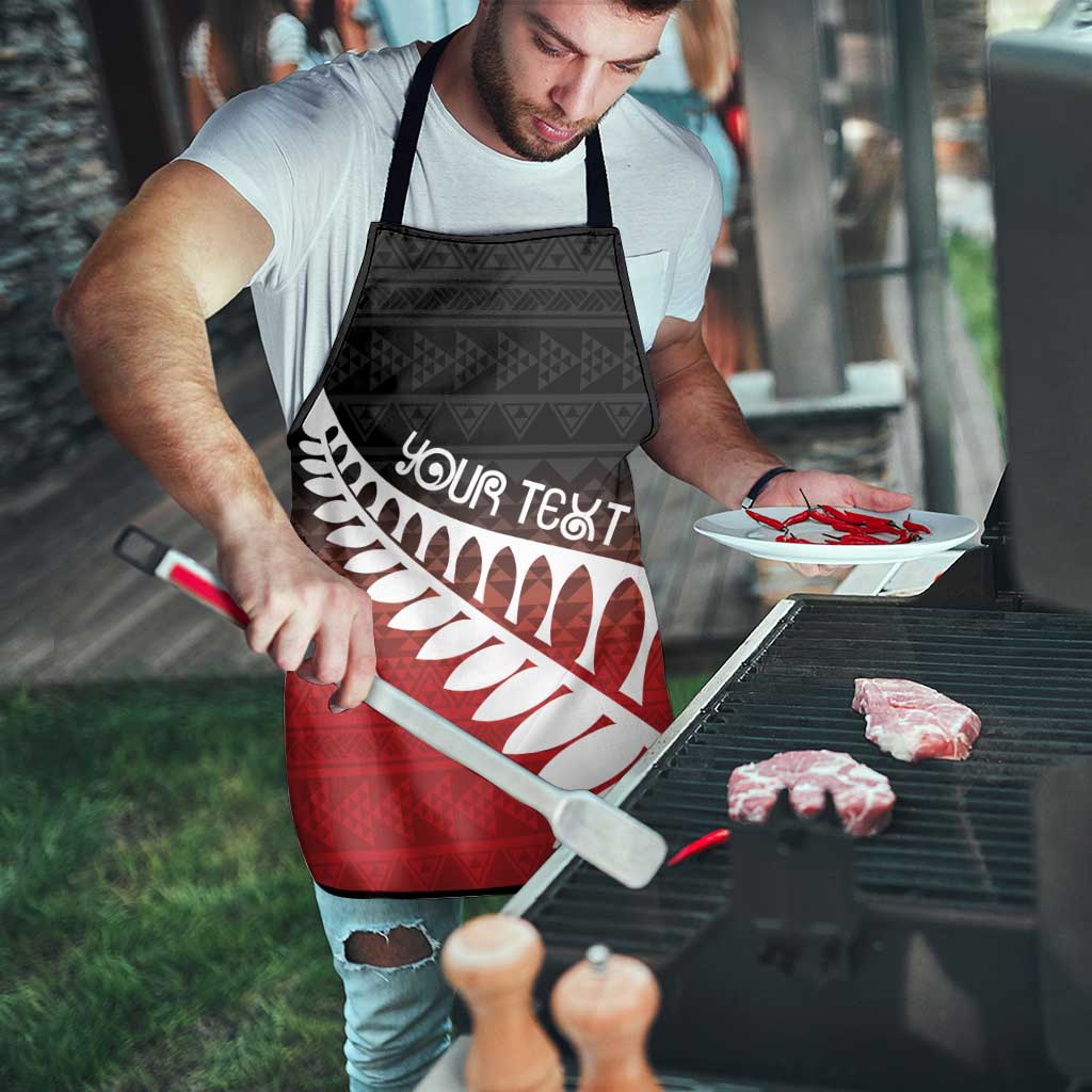 Red Silver Fern Spirit Taniko Tukutuku Personalised Apron - Polynesian Pride