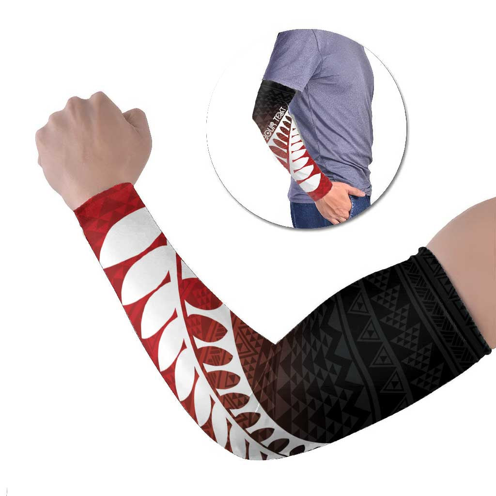 Red Silver Fern Spirit Taniko Tukutuku Personalised Arm Sleeves - Polynesian Pride
