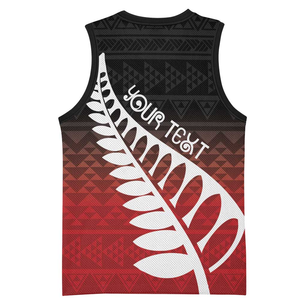 Red Silver Fern Spirit Taniko Tukutuku Personalised Basketball Jersey - Polynesian Pride
