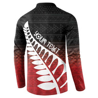 Red Silver Fern Spirit Taniko Tukutuku Personalised Button Sweatshirt