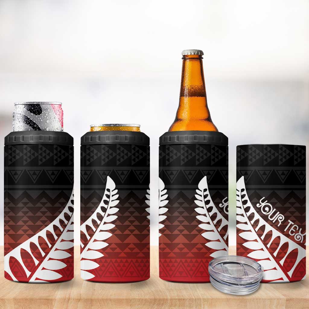 Red Silver Fern Spirit Taniko Tukutuku Personalised 4 in 1 Can Cooler Tumbler LT9 - Polynesian Pride