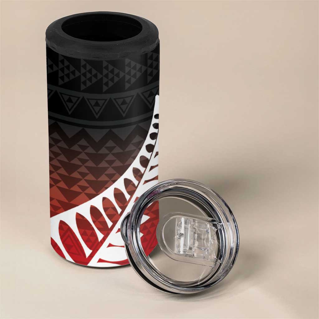 Red Silver Fern Spirit Taniko Tukutuku Personalised 4 in 1 Can Cooler Tumbler LT9 - Polynesian Pride