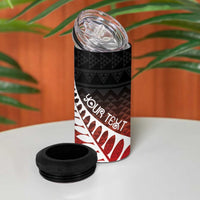 Red Silver Fern Spirit Taniko Tukutuku Personalised 4 in 1 Can Cooler Tumbler LT9 - Polynesian Pride