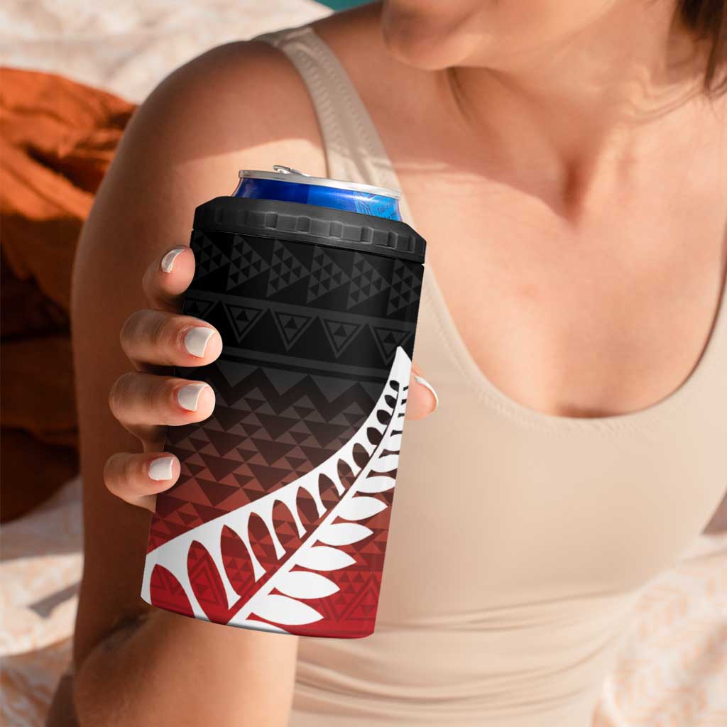 Red Silver Fern Spirit Taniko Tukutuku Personalised 4 in 1 Can Cooler Tumbler LT9 - Polynesian Pride