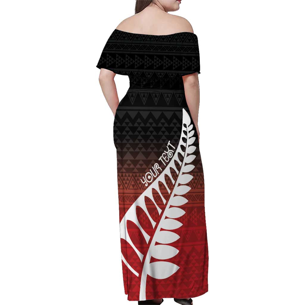 Red Silver Fern Spirit Taniko Tukutuku Personalised Family Matching Off Shoulder Maxi Dress and Hawaiian Shirt LT9 - Polynesian Pride