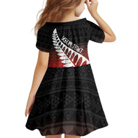 Red Silver Fern Spirit Taniko Tukutuku Personalised Family Matching Off Shoulder Short Dress and Hawaiian Shirt LT9 - Polynesian Pride