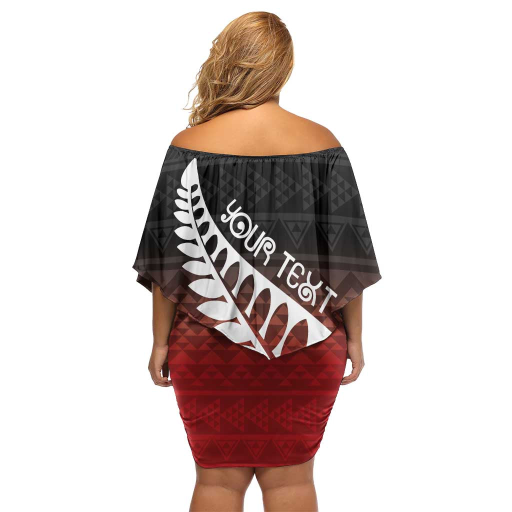 Red Silver Fern Spirit Taniko Tukutuku Personalised Family Matching Off Shoulder Short Dress and Hawaiian Shirt LT9 - Polynesian Pride