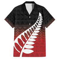 Red Silver Fern Spirit Taniko Tukutuku Personalised Family Matching Puletasi and Hawaiian Shirt LT9 Dad's Shirt - Short Sleeve Red - Polynesian Pride