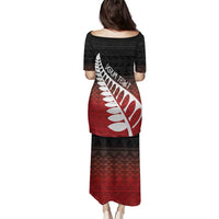 Red Silver Fern Spirit Taniko Tukutuku Personalised Family Matching Puletasi and Hawaiian Shirt LT9 - Polynesian Pride