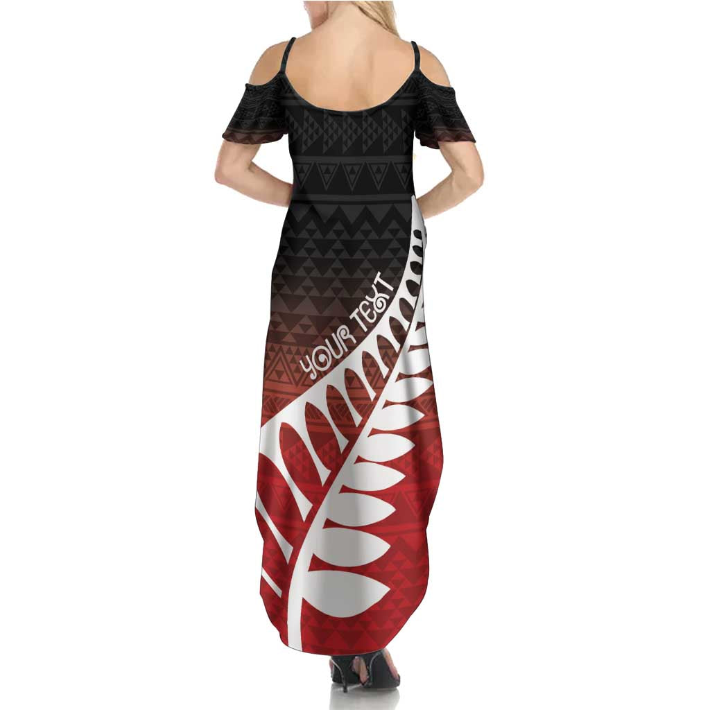 Red Silver Fern Spirit Taniko Tukutuku Personalised Family Matching Summer Maxi Dress and Hawaiian Shirt LT9 - Polynesian Pride