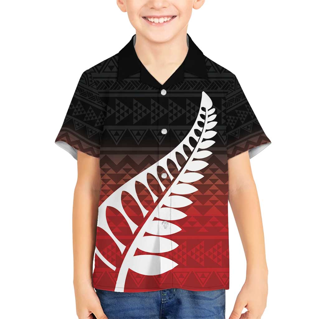Red Silver Fern Spirit Taniko Tukutuku Personalised Family Matching Summer Maxi Dress and Hawaiian Shirt LT9 Son's Shirt Red - Polynesian Pride