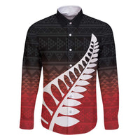 Red Silver Fern Spirit Taniko Tukutuku Personalised Family Matching Tank Maxi Dress and Hawaiian Shirt LT9 Dad's Shirt - Long Sleeve Red - Polynesian Pride