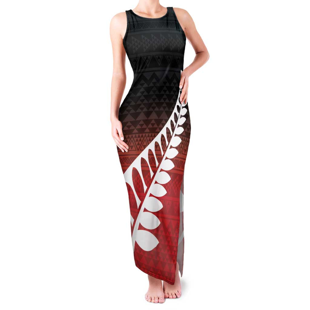 Red Silver Fern Spirit Taniko Tukutuku Personalised Family Matching Tank Maxi Dress and Hawaiian Shirt LT9 Mom's Dress Red - Polynesian Pride