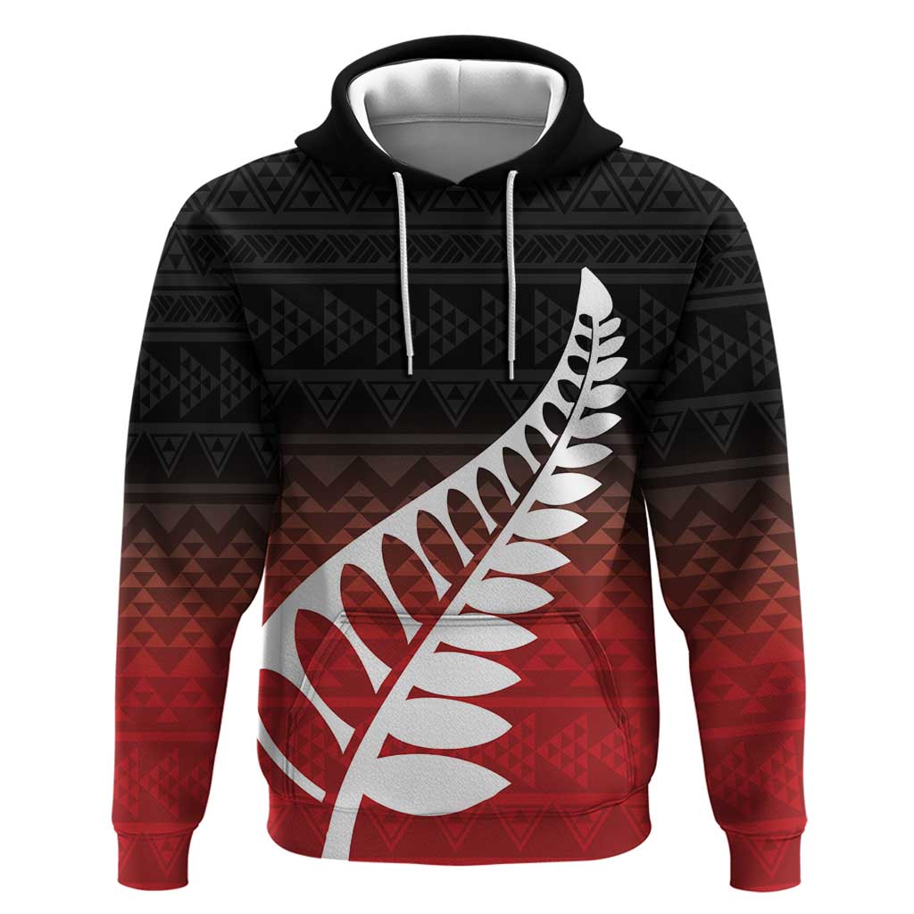 Red Silver Fern Spirit Taniko Tukutuku Personalised Hoodie LT9 Pullover Hoodie Red - Polynesian Pride