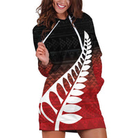 Red Silver Fern Spirit Taniko Tukutuku Personalised Hoodie Dress LT9 Red - Polynesian Pride