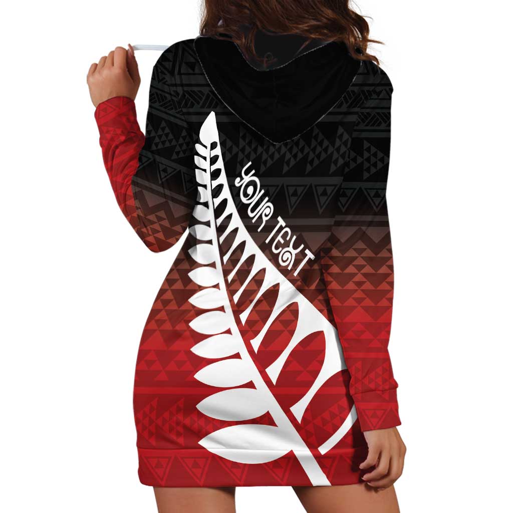 Red Silver Fern Spirit Taniko Tukutuku Personalised Hoodie Dress LT9 - Polynesian Pride
