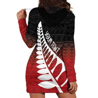 Red Silver Fern Spirit Taniko Tukutuku Personalised Hoodie Dress LT9 - Polynesian Pride