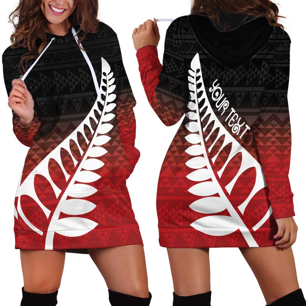 Red Silver Fern Spirit Taniko Tukutuku Personalised Hoodie Dress LT9 - Polynesian Pride